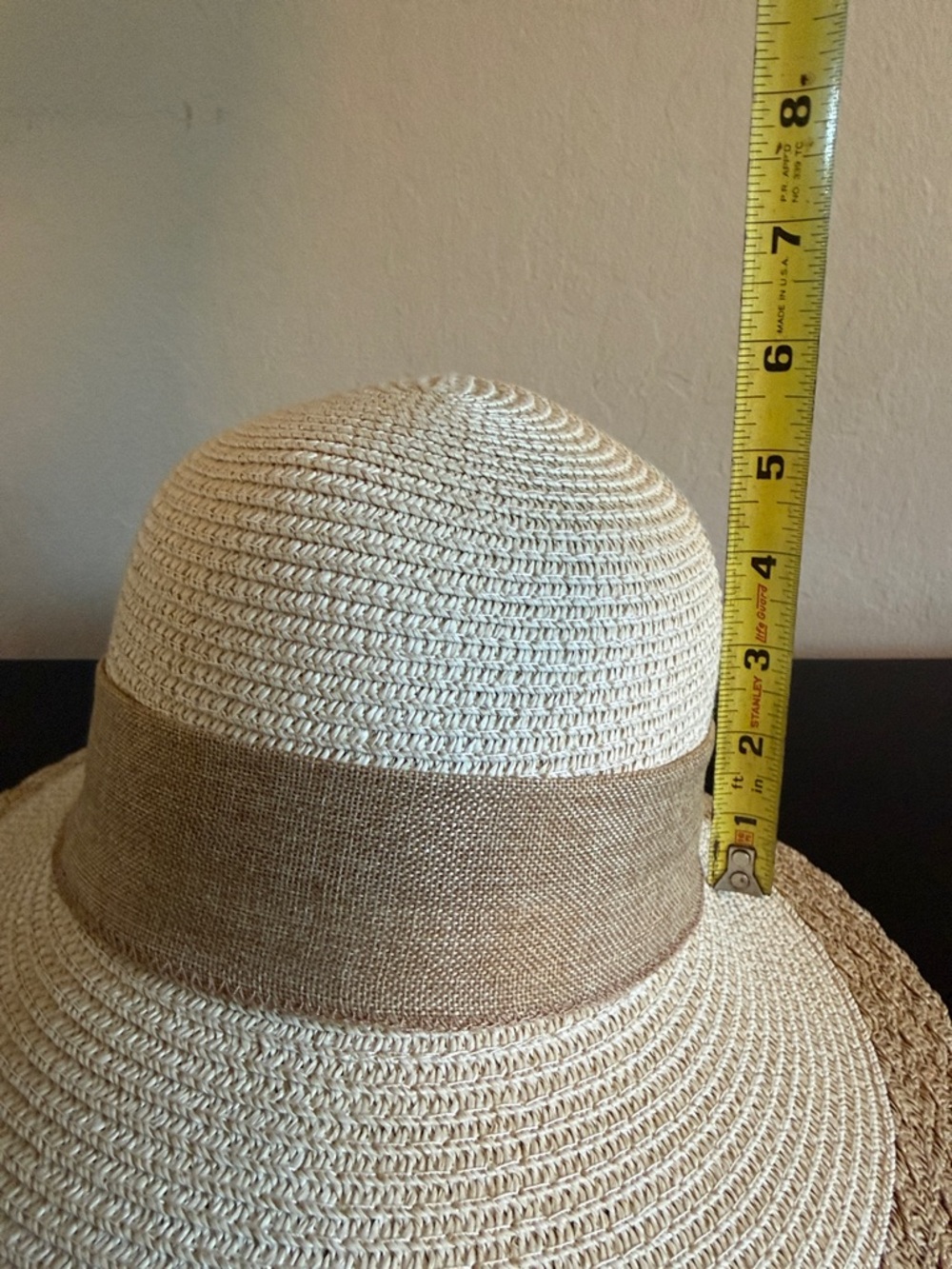 Wide Brim Straw Sun Hat Beige Ribbon Bow New No tag - Picture 8 of 14